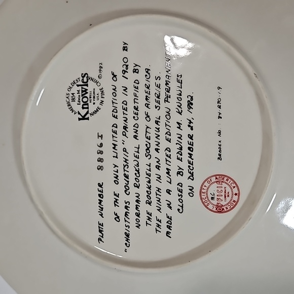 Edwin M Knowles China Co. Christmas Courtship 1982 Norman Rockwell Plate - Picture 7 of 12